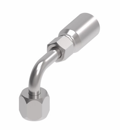 06E-466 Weatherhead by Danfoss | Everflex E Series | Female SAE 45° Swivel Tube 90° Elbow Crimp Fitting | -06 Female SAE 45° Swivel x -06 Hose Barb | Steel