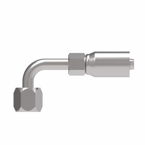 06E-466 Weatherhead by Danfoss | Everflex E Series | Female SAE 45° Swivel Tube 90° Elbow Crimp Fitting | -06 Female SAE 45° Swivel x -06 Hose Barb | Steel
