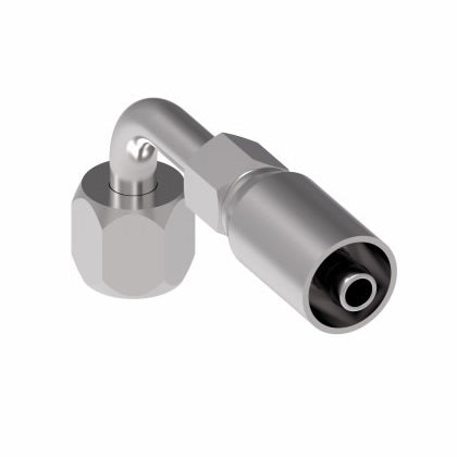 06E-466 Weatherhead by Danfoss | Everflex E Series | Female SAE 45° Swivel Tube 90° Elbow Crimp Fitting | -06 Female SAE 45° Swivel x -06 Hose Barb | Steel