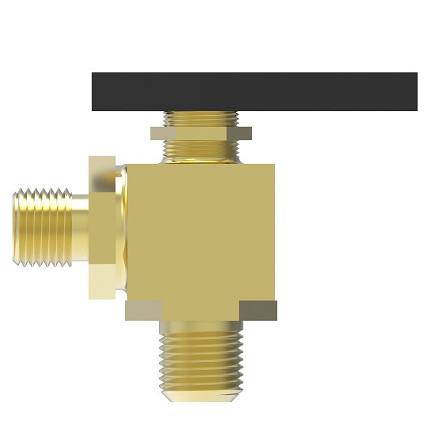 FF90596-06 by Danfoss | Instrumentation 2-Way Ball Valve | 90° Elbow | Compression | 3/8" Tube OD x 3/8" Tube OD | Brass