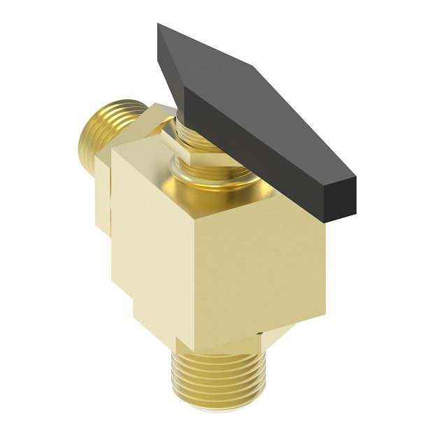 FF90596-06 by Danfoss | Instrumentation 2-Way Ball Valve | 90° Elbow | Compression | 3/8" Tube OD x 3/8" Tube OD | Brass