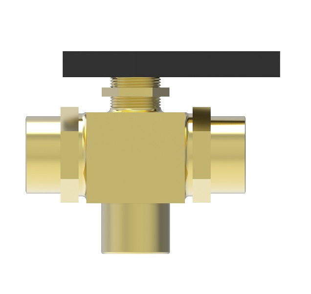 FF90597-04 by Danfoss | Instrumentation 3-Way Ball Valve | 1/4" Female NPTF x 1/4" Female NPTF | Brass