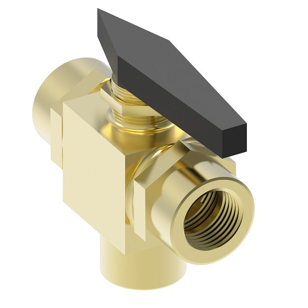 FF90597-02 by Danfoss | Instrumentation 3-Way Ball Valve | 1/8" Female NPTF x 1/8" Female NPTF | Brass