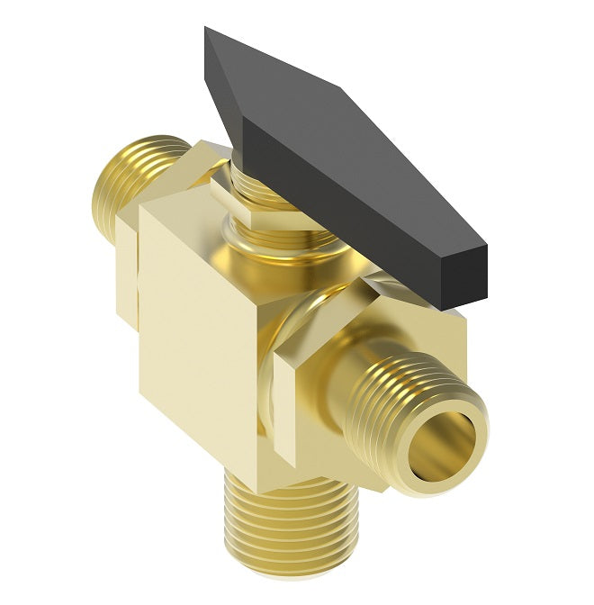 FF90598-02 by Danfoss | Instrumentation 3-Way Ball Valve | Compression | 1/8" Tube OD x 1/8" Tube OD | Brass