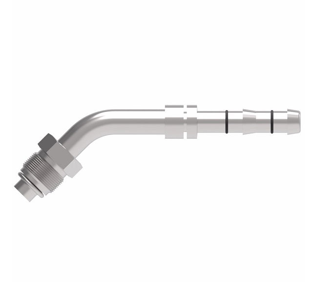 FJ3116-04-0608S E-Z Clip System by Danfoss | Male O-Ring 45° Elbow (Short Pilot) | A/C Refrigeration Fitting | -06 Male O-Ring Short Pilot x -08 Hose Barb | Steel