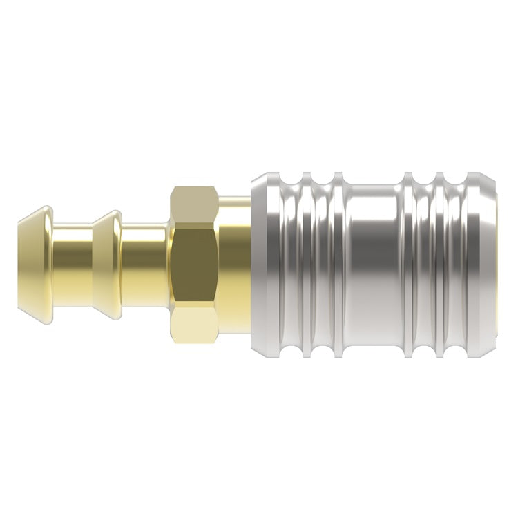 1700P Hansen® by Danfoss | Pneumatic Quick Disconnect Coupling | 1000 Series | Push-On Hose Barb End | 3/8" Hose ID x 1/4" Body Size | Socket | NBR Seal | Brass