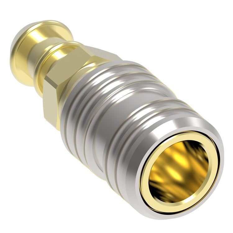 1600P Hansen® by Danfoss | Pneumatic Quick Disconnect Coupling | 1000 Series | Push-On Hose Barb End | 1/4" Hose ID x 1/4" Body Size | Socket | NBR Seal | Brass