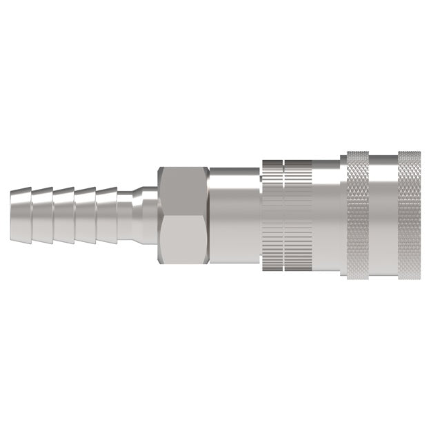 2HGDNB Hansen® by Danfoss | Food & Beverage Quick Disconnect Coupling | 2HKGL Series | Hose Barb | 3/8" Hose Barb x 1/4" Body Size | Socket for Gas | NBR Seal | Stainless Steel
