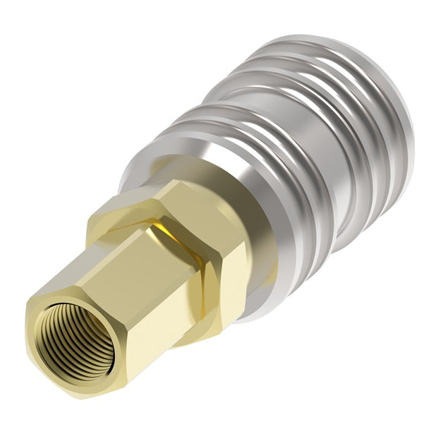420 Hansen® by Danfoss | Pneumatic Quick Disconnect Coupling | 400 Series | 3/8" Female NPTF x 3/8" Body Size | Socket | NBR Seal | Brass