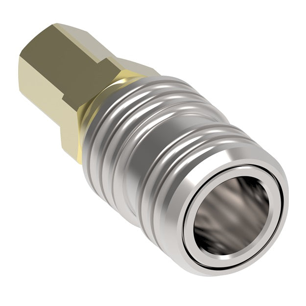 420 Hansen® by Danfoss | Pneumatic Quick Disconnect Coupling | 400 Series | 3/8" Female NPTF x 3/8" Body Size | Socket | NBR Seal | Brass