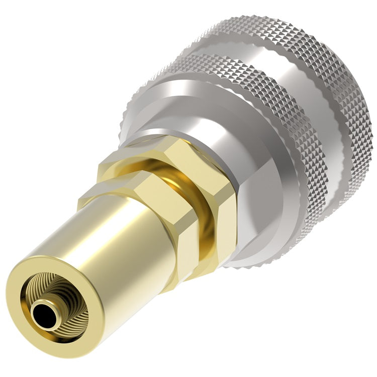 5SR23 Hansen® by Danfoss | Pneumatic Quick Disconnect Coupling | 5000 Series | Hose Crimp End | 1-1/8" Hose OD | 3/4" Hose ID x 1/2" Body Size | Socket | NBR Seal | Brass