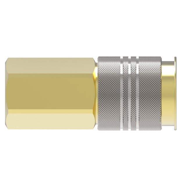 B23AS37F Hansen® by Danfoss | Pneumatic Quick Disconnect Coupling | Auto-Flo 23 Series | 1/4" Female NPTF x 1/4" Body Size | Socket | Buna-N Seal | Brass