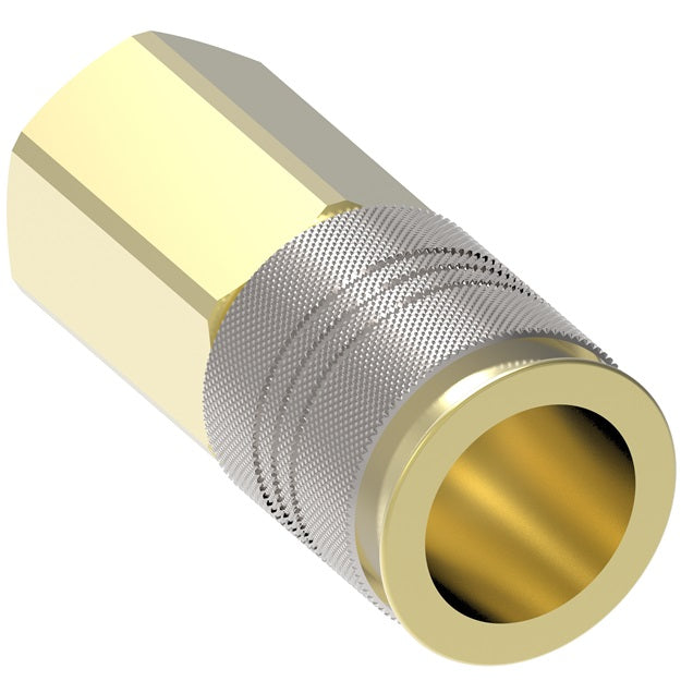 B23AS25F Hansen® by Danfoss | Pneumatic Quick Disconnect Coupling | Auto-Flo 23 Series | 1/4" Female NPTF x 1/4" Body Size | Socket | Buna-N Seal | Brass