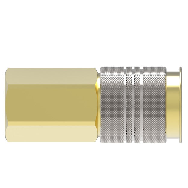 B24AS25F Hansen® by Danfoss | Pneumatic Quick Disconnect Coupling | Auto-Flo 24 Series | 1/4" Female NPTF x 1/4" Body Size | Socket | Buna-N Seal | Brass