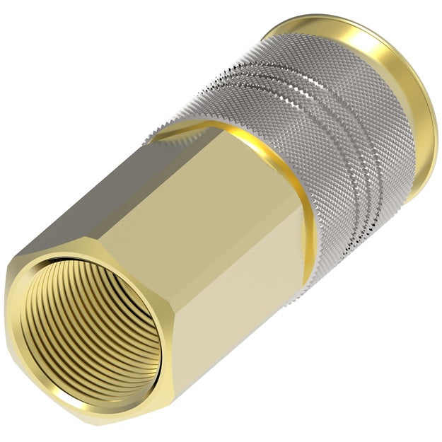 B24AS25F Hansen® by Danfoss | Pneumatic Quick Disconnect Coupling | Auto-Flo 24 Series | 1/4" Female NPTF x 1/4" Body Size | Socket | Buna-N Seal | Brass