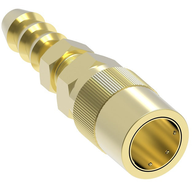 FTS204HP Hansen by Danfoss | Thermal Management Quick Disconnect Coupling | Flo-Temp Series | Push-On Hose Barb | 1/4" Hose ID x 1/4" Body Size | Socket | Non-Valved | Buna-N Seal | Brass