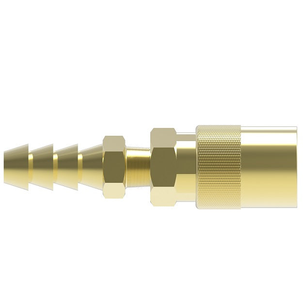 FTS308VHP Hansen by Danfoss | Thermal Management Quick Disconnect Coupling | Flo-Temp Series | Push-On Hose Barb | 1/2" Hose ID x 3/8" Body Size | Socket | Valved | Buna-N Seal | Brass
