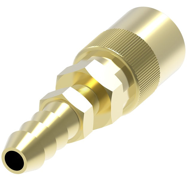 FTS308 Hansen by Danfoss | Thermal Management Quick Disconnect Coupling | Flo-Temp Series | Hose Barb | 1/2" Hose ID x 3/8" Body Size | Socket | Non-Valved | Buna-N Seal | Brass