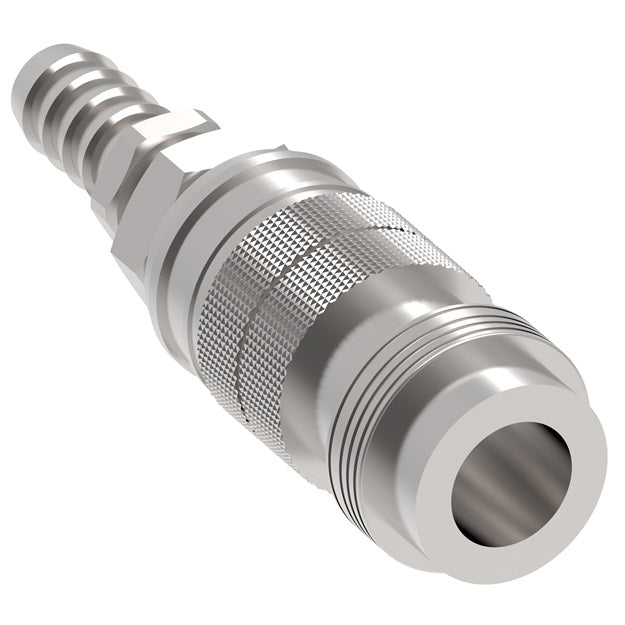 23203025 Hansen® by Danfoss | Pneumatic Quick Disconnect Coupling | Full-Bore Series | Hose Barb End | 3/8" Hose ID x 3/8" Body Size | Socket | Buna-N Seal | Steel