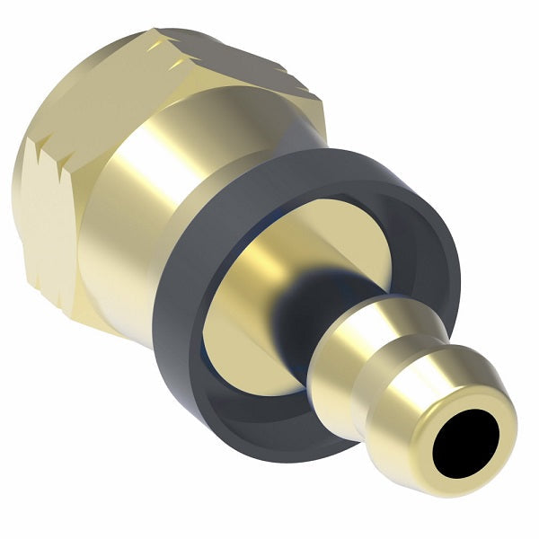 10006B-605 Weatherhead by Danfoss | Female JIC 37° Swivel Field Attachable Push-On Fitting | 100 'B' Series Barb-Tite | -05 Female JIC 37° Swivel x -06 Push-On Hose Barb | Brass