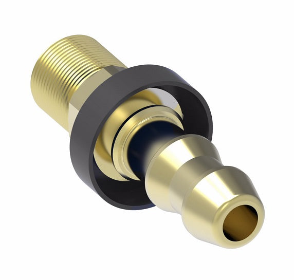 10004B-B04 Weatherhead by Danfoss | Male Inverted Swivel Field Attachable Push-On Fitting | 100 'B' Series Barb-Tite | -04 Male Inverted Flare Swivel x -04 Push-On Hose Barb | Brass