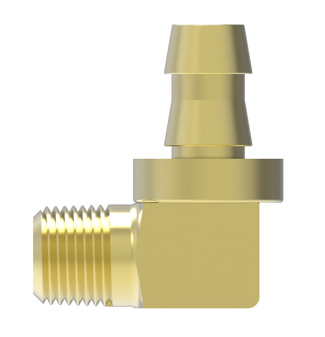 10006B-C02 Weatherhead by Danfoss | Male Pipe Rigid Field Attachable Push-On Fitting | 90° Elbow | 100 'B' Series Barb-Tite | -02 Male NPTF x -06 Reusable Hose End | Brass