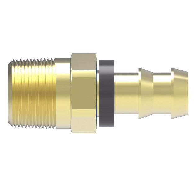 10010B-108 Weatherhead by Danfoss | Male Pipe Rigid Field Attachable Push-On Fitting | 100 'B' Series Barb-Tite | -08 Male NPTF x -10 Push-On Hose Barb | Brass