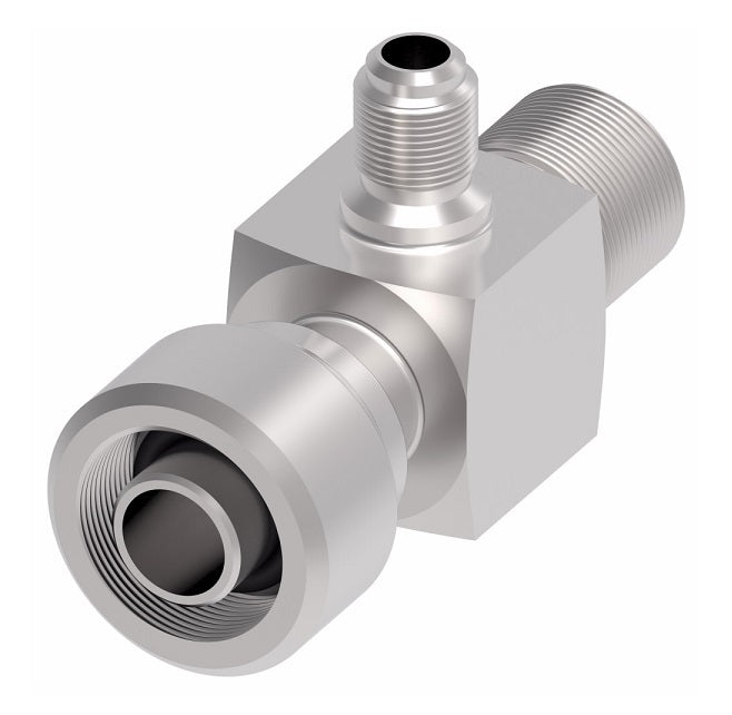 R12-Z99 Weatherhead by Danfoss | 757 'E' Series | Bumped Tube O-Ring R134a Service Port Adapter 90° Elbow with Low Service Port | 3/4" Tube Size | Steel