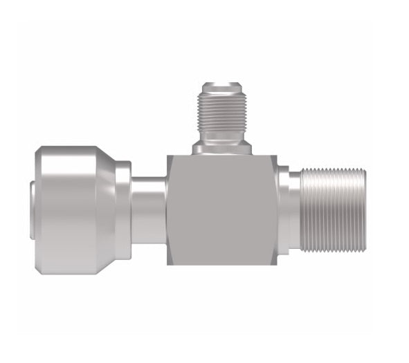 R12-Z99 Weatherhead by Danfoss | 757 'E' Series | Bumped Tube O-Ring R134a Service Port Adapter 90° Elbow with Low Service Port | 3/4" Tube Size | Steel