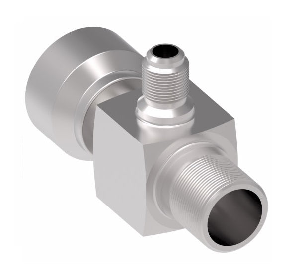 R12-Z99 Weatherhead by Danfoss | 757 'E' Series | Bumped Tube O-Ring R134a Service Port Adapter 90° Elbow with Low Service Port | 3/4" Tube Size | Steel