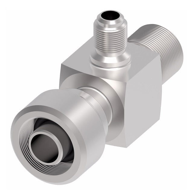 R12-Z58 Weatherhead by Danfoss | 757 'E' Series | Bumped Tube O-Ring Service Port Adapter with R12 High Service Port | 1/2" Tube Size | Steel