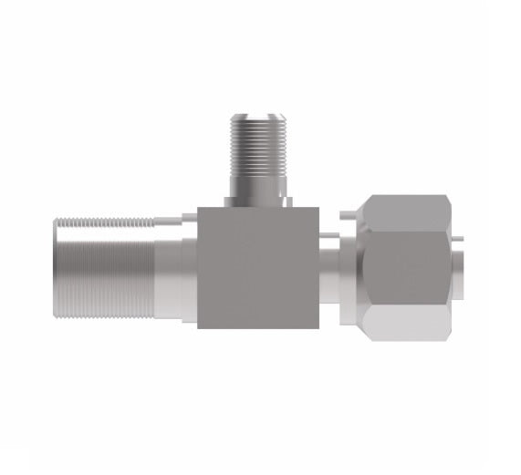 75704 Weatherhead by Danfoss | 757 'E' Series | Bumped Tube O-Ring Service Port Adapter with R134a Low Service Port | 5/8" Tube Size | Steel