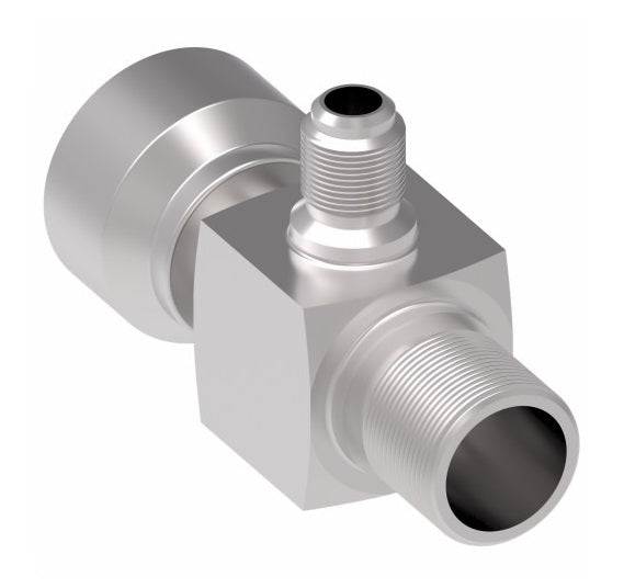 75731 Weatherhead by Danfoss | 757 'E' Series | Bumped Tube O-Ring Service Port Adapter R134a with Low Service Port 90° Elbow | 5/8" Tube Size | Steel