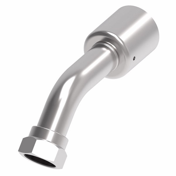 75712E-W53 Weatherhead by Danfoss | 757 'E' Series | Female Bumped Tube O-Ring Swivel Tube 45° Elbow Crimp Fitting | -12 Female Bumped Tube O-Ring Swivel x -10 Hose Barb | Steel