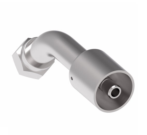 75712E-W53 Weatherhead by Danfoss | 757 'E' Series | Female Bumped Tube O-Ring Swivel Tube 45° Elbow Crimp Fitting | -12 Female Bumped Tube O-Ring Swivel x -10 Hose Barb | Steel