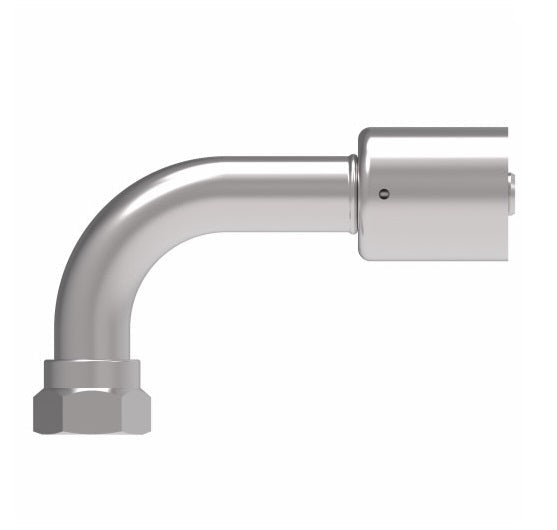 75710E-Z91 Weatherhead by Danfoss | 757 'E' Series | Female Bumped Tube O-Ring Swivel Tube 90° Elbow Crimp Fitting | -10 Female Bumped Tube O-Ring Swivel x -08 Hose Barb | Steel