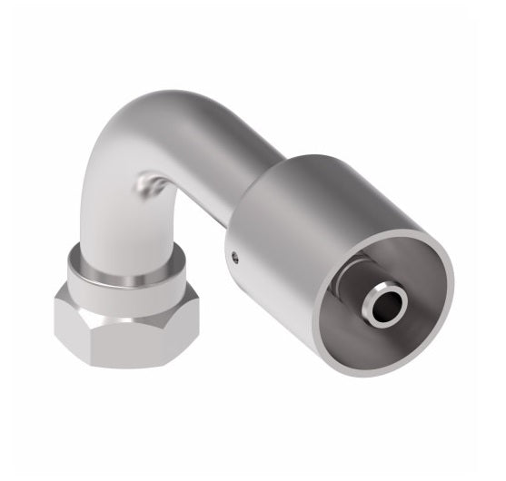 75712E-Z93 Weatherhead by Danfoss | 757 'E' Series | Female Bumped Tube O-Ring Swivel Tube 90° Elbow Crimp Fitting | -12 Female Bumped Tube O-Ring Swivel x -10 Hose Barb | Steel