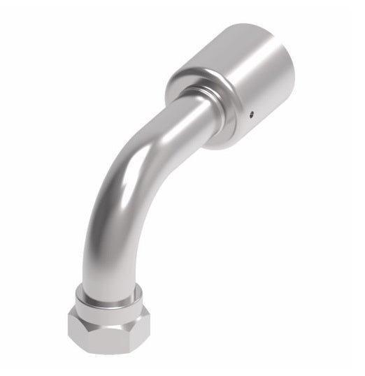 75706E-Z89 Weatherhead by Danfoss | 757 'E' Series | Female Bumped Tube O-Ring Swivel Tube 90° Elbow Crimp Fitting | -08 Female Bumped Tube O-Ring Swivel x -05 Hose Barb | Steel