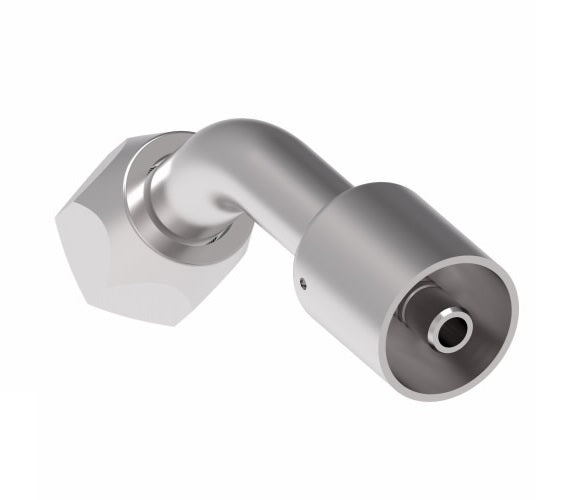 75708E-488 Weatherhead by Danfoss | 757 'E' Series | Female SAE 45° Flare Swivel Tube 45° Elbow Crimp Fitting | -08 Female SAE 45° Flare Swivel x -08 Hose Barb | Steel