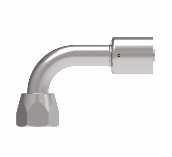 75712E-470 Weatherhead by Danfoss | 757 'E' Series | Female SAE 45° Flare Swivel Tube 90° Elbow Crimp Fitting | -10 Female SAE 45° Flare Swivel x -10 Hose Barb | Steel