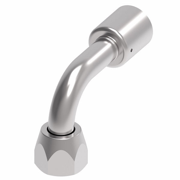 75706E-466 Weatherhead by Danfoss | 757 'E' Series | Female SAE 45° Flare Swivel Tube 90° Elbow Crimp Fitting | -06 Female SAE 45° Flare Swivel x -05 Hose Barb | Steel