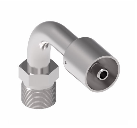 75710E-W70 Weatherhead by Danfoss | 757 'E' Series | Male Bumped Tube O-Ring Rigid Tube 90° Elbow Crimp Fitting | -10 Male Bumped Tube O-Ring x -08 Hose Barb | Steel