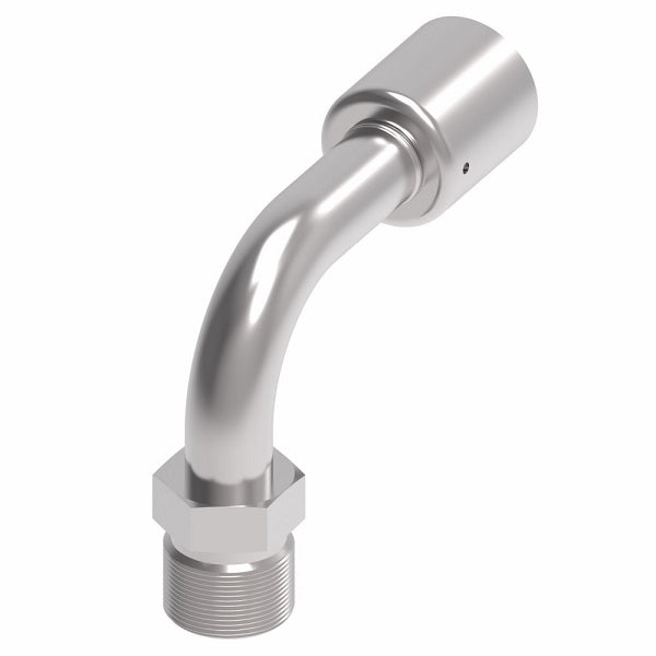 75706E-W66 Weatherhead by Danfoss | 757 'E' Series | Male Bumped Tube O-Ring Rigid Tube 90° Elbow Crimp Fitting | -06 Male Bumped Tube O-Ring x -05 Hose Barb | Steel