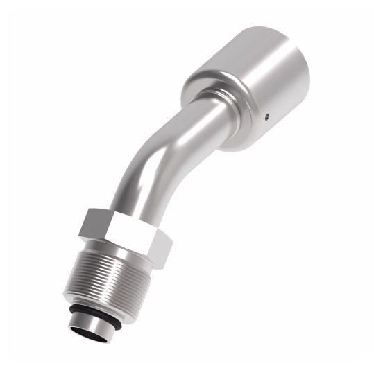 75708E-Z28 Weatherhead by Danfoss | 757 'E' Series | Male Bumped Tube O-Ring Swivel Tube 45° Elbow Crimp Fitting | -08 Male Bumped Tube O-Ring Swivel x -08 Hose Barb | Steel