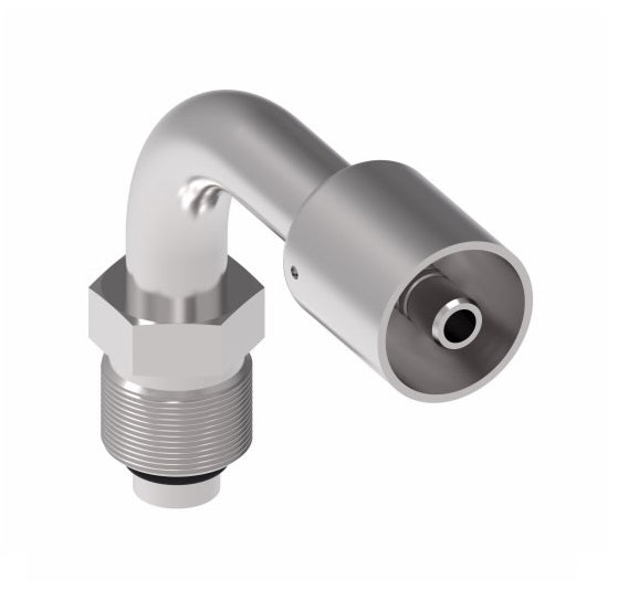 75706E-Z68 Weatherhead by Danfoss | 757 'E' Series | Male Bumped Tube O-Ring Swivel Tube 90° Elbow Crimp Fitting | -08 Male Bumped Tube O-Ring Swivel x -05 Hose Barb | Steel
