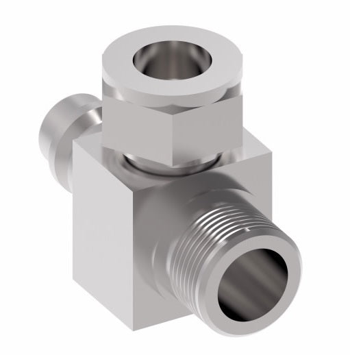 75761 Weatherhead by Danfoss | 757 'E' Series | Rotalok to Male Bumped Tube O-Ring with R134a Low Side Service Port 90° Elbow Adapter | 5/8" Tube Size | Steel
