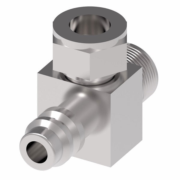 75761 Weatherhead by Danfoss | 757 'E' Series | Rotalok to Male Bumped Tube O-Ring with R134a Low Side Service Port 90° Elbow Adapter | 5/8" Tube Size | Steel