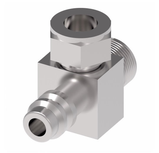 75750 Weatherhead by Danfoss | 757 'E' Series | Tube-O to Male Bumped Tube O-Ring with R134a High Side Service Port 90° Elbow Adapter | 1/2" Tube Size | Steel