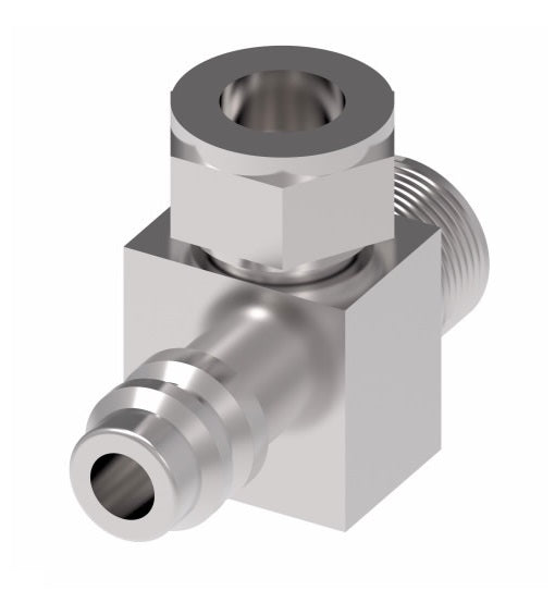 75751 Weatherhead by Danfoss | 757 'E' Series | Tube-O to Male Bumped Tube O-Ring with R134a Low Side Service Port 90° Elbow Adapter | 5/8" Tube Size | Steel