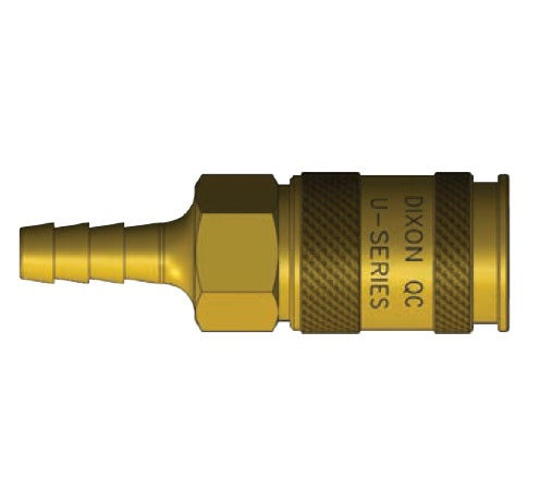 2UB2-B by Dixon Valve | Pneumatic Quick Disconnect Coupling | U-Series | Push-Loc Hose Barb | 1/4" Hose ID x 1/4" Automatic Universal | Socket | Nitrile Seal | Brass